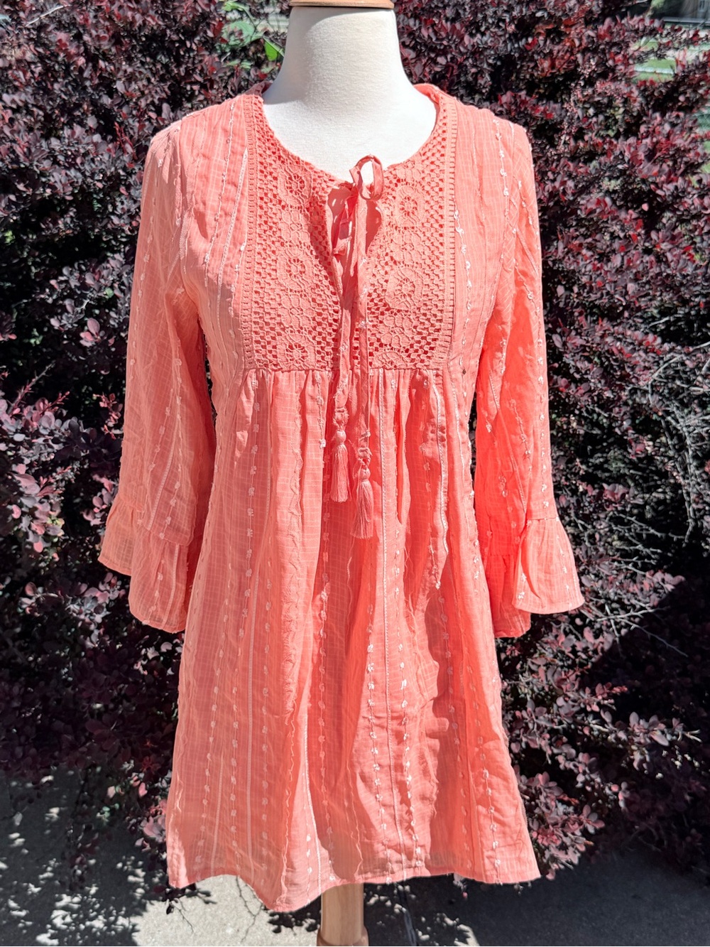 Coral Crochet Tunic Dress Size Small